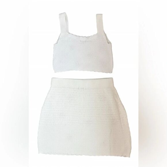 Wild Fable Crochet Knit Set White Hibiscus Skirt (M) & Crop Top (S) 100% Cotton - Picture 2 of 13
